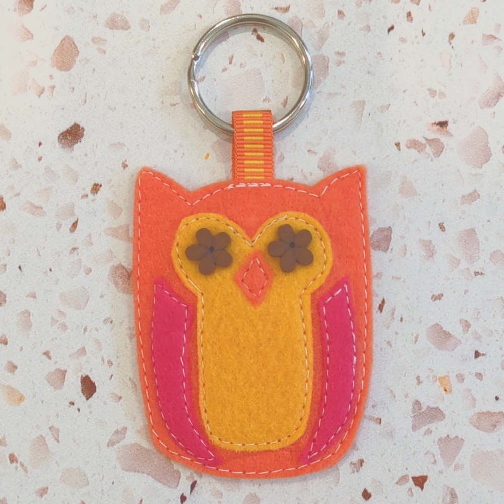 Wise Owl Key Fob Handcrafted Felt Applique Positive Gift Message Button | New #2